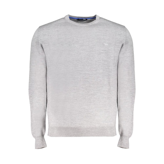 Harmont & Blaine Gray Wool Sweater with long sleeves, crew neck, and embroidered logo on jersey fabric.