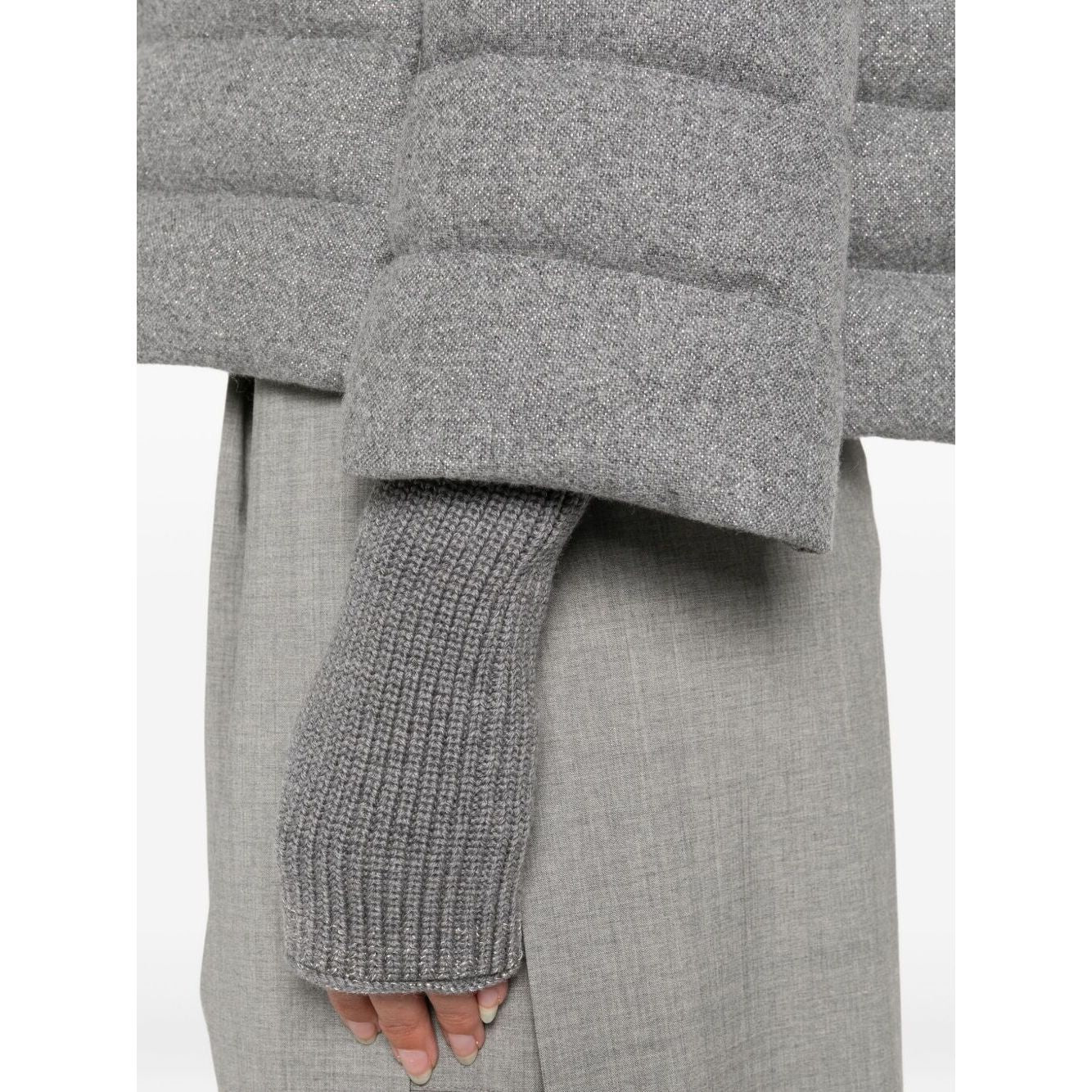 Herno Jackets Light Grey - Cashmere and wool padded jacket with long sleeves and zip fastening, showcasing textured fabric details.