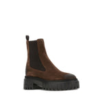 Hogan Pre 50mm elastic-panel leather boots in brown with platform sole and slip-on elastic side panels.
