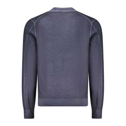 Hugo Boss Blue Wool Sweater, long-sleeved crew neck with embroidery logo, ideal for stylish casual wear.