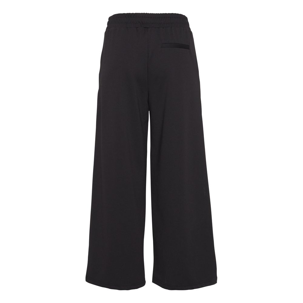 ICHI Black Recycled Polyester Flared Pants with back view showcasing bootcut and flared design.