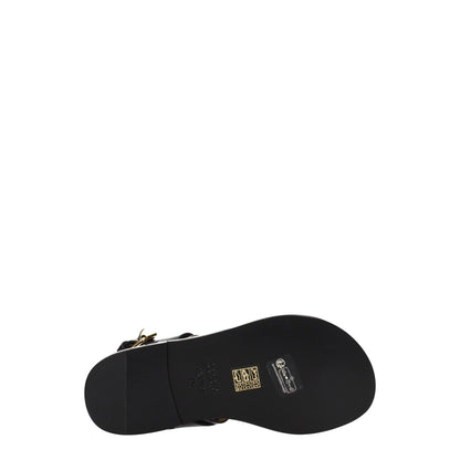 Isabel Marant Black Leather Flip-Flop Sandals with gold studs and buckle closure, leather sole, open toe, MPN SD0021FAA1B13S01BK.