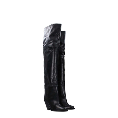 Isabel Marant Black Leather Over The Knee boots, high heel, square toe, casual style, leather sole, MPN CD0007FAA4A23S01BK