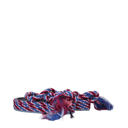 Isabel Marant Blue Fabric Flat Sandals with pink accents, open toe, mid heels, and self tie closures.