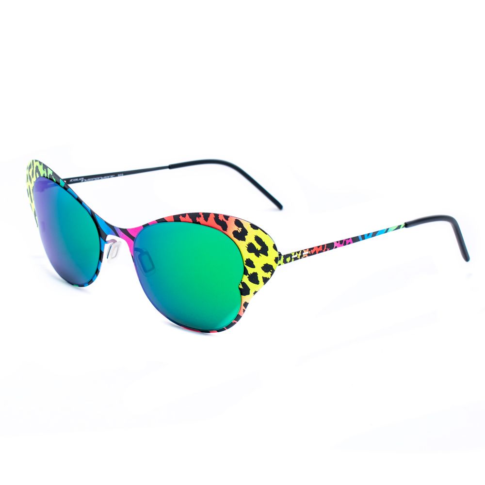 Italia Independent Multicolor Metal Sunglasses with leopard print design, featuring yellow, blue, pink, orange accents, size 50/19/140 mm.