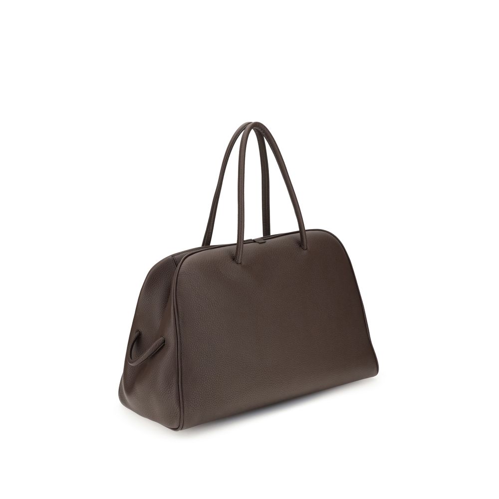 Jacquemus Brown Calf Leather Bos Taurus Handbag with structured design, two-way zipper, and bow detail.