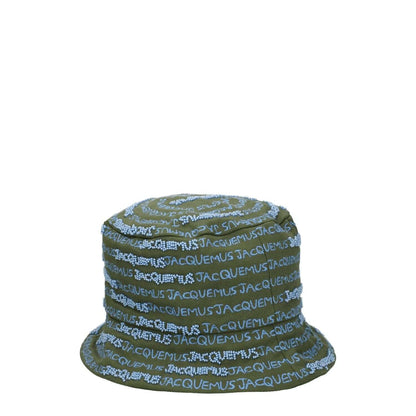 Jacquemus Green Cotton Bucket Hat with logo print and beaded embellishments in khaki and green.