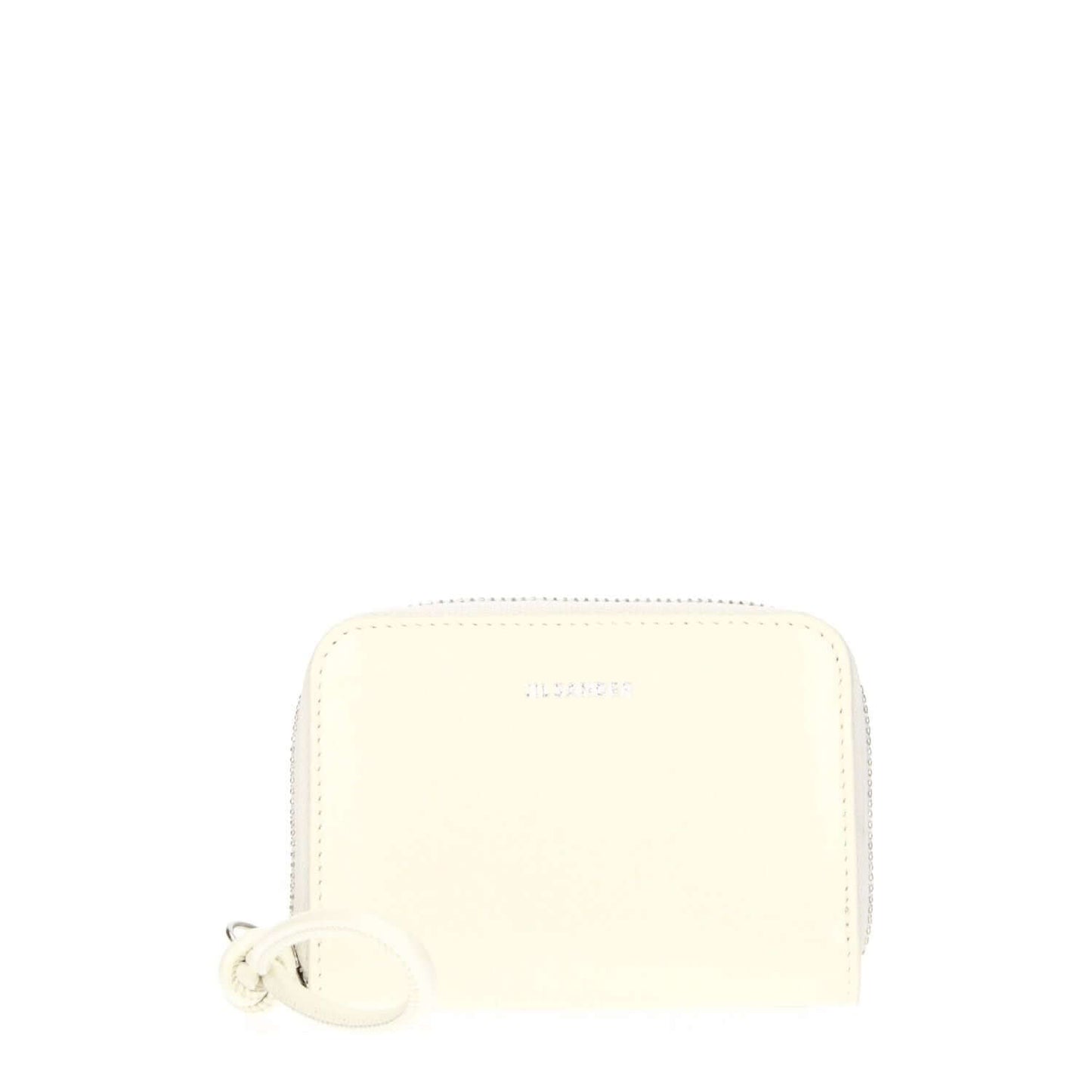 Jil Sander Beige Leather Wallet with zip closure, featuring a front logo. Casual style, 7×10 cm. Secondary color: Milk. MPN: J07UI0007P5244106.