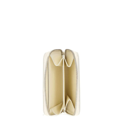 Jil Sander Beige Leather Wallet with zip closure and internal compartments, stylish coin purse with front logo, casual style.