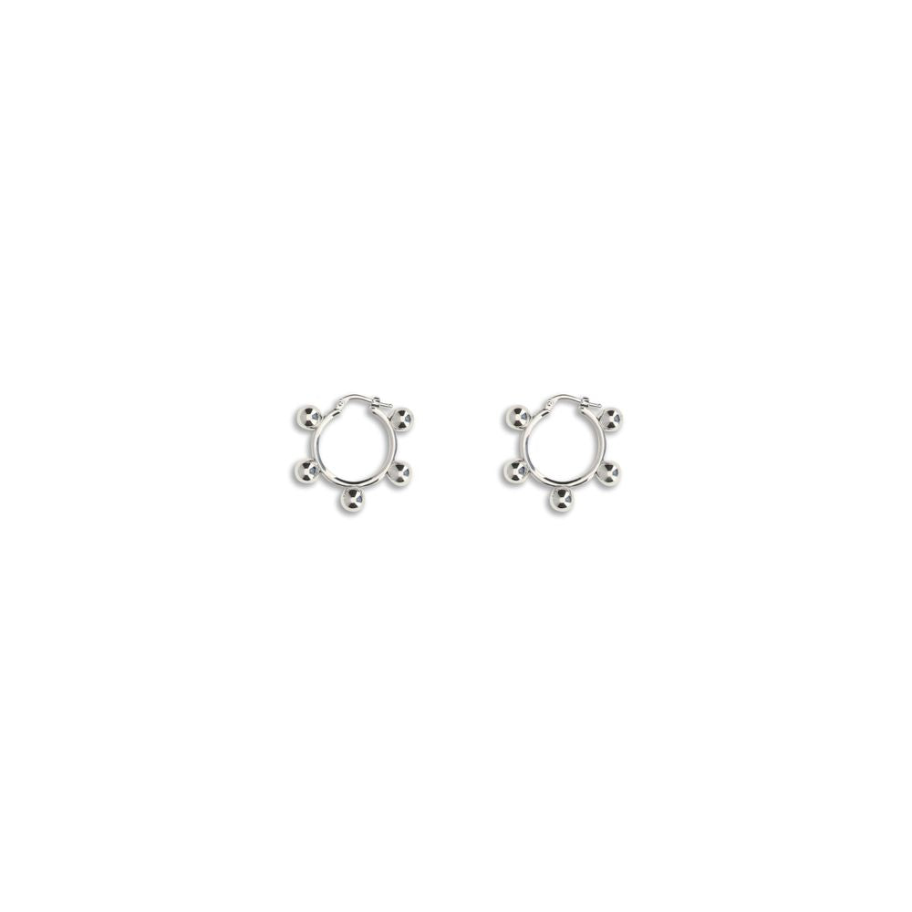 Jil Sander Silver Brass Earrings with contemporary hoop design, engraved logo, nickel-tested, AW25 collection, 100% brass.