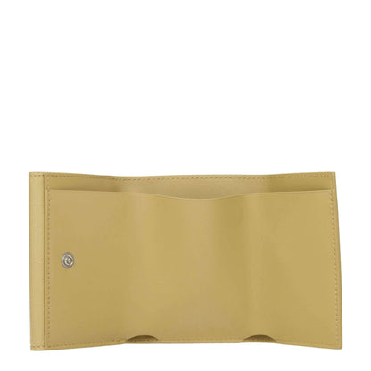 Jil Sander Yellow Leather Wallet open with button closure, showcasing compartments and card holders, designed with casual crocodile print style.