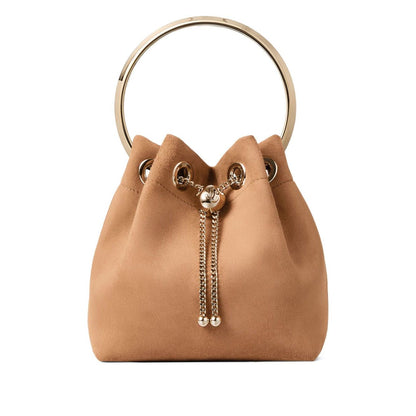 Jimmy Choo Toffee Suede Bag With Pearl Closure Shoulder