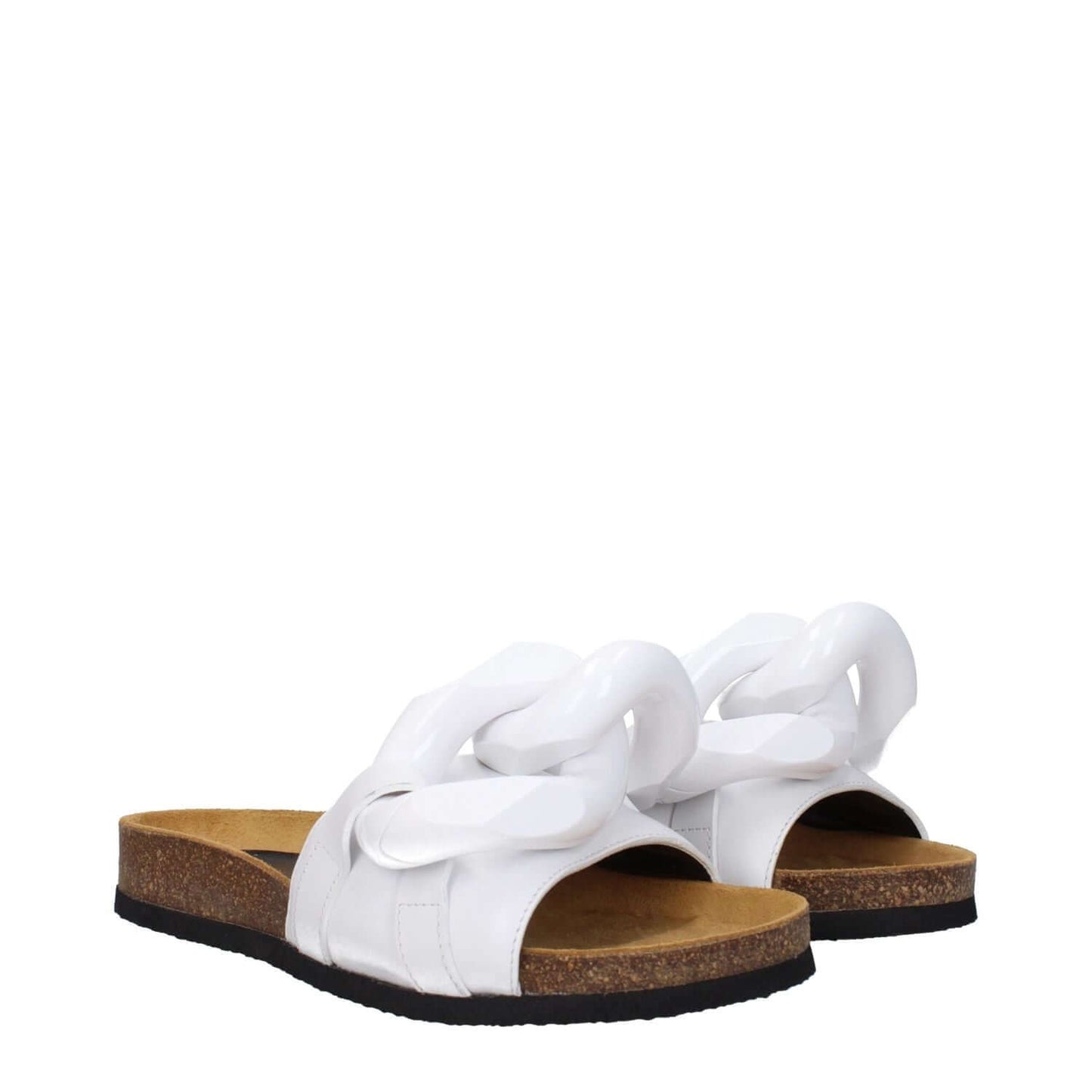 Jw Anderson White Leather Slippers with front detail, open toe, rubber sole, low flat heel, and casual style, product code F66888.