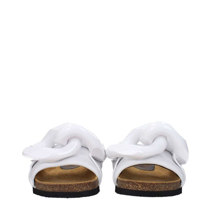 Back view of Jw Anderson White Leather Slippers with open toe and low flat heel, featuring a distinctive front detail.