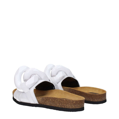 Jw Anderson White Leather Slippers with open toe and rubber sole, featuring front detail, perfect for casual style.