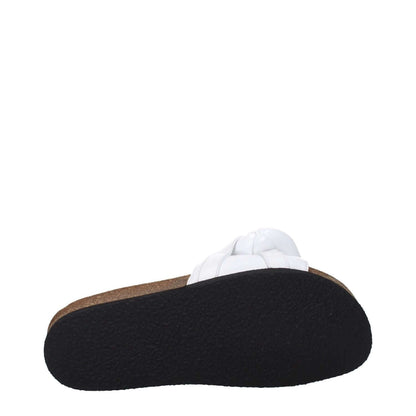 Back view of Jw Anderson White Leather Slippers with flat rubber sole and open toe design.
