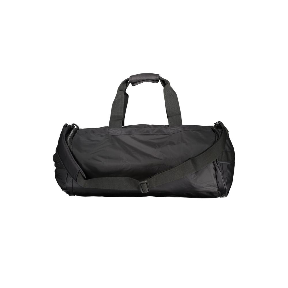 K-WAY Black Polyamide Luggage And Travel bag with adjustable shoulder strap, multiple pockets, contrasting details, and zip closure.