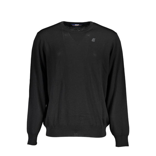 K-WAY Black Wool Sweater, long-sleeved, round neck, logo application