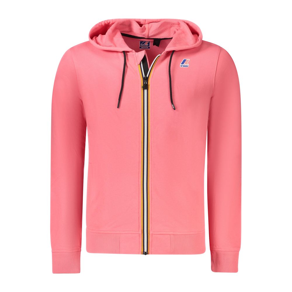 K-WAY Pink Cotton Men Sweater with hood, zip closure, and logo