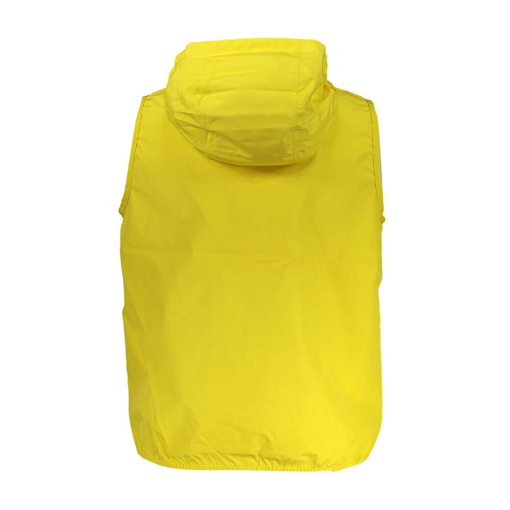 K-WAY Yellow Polyester Men Jacket with removable hood, back view showing sleeveless design and vibrant color for standout style.