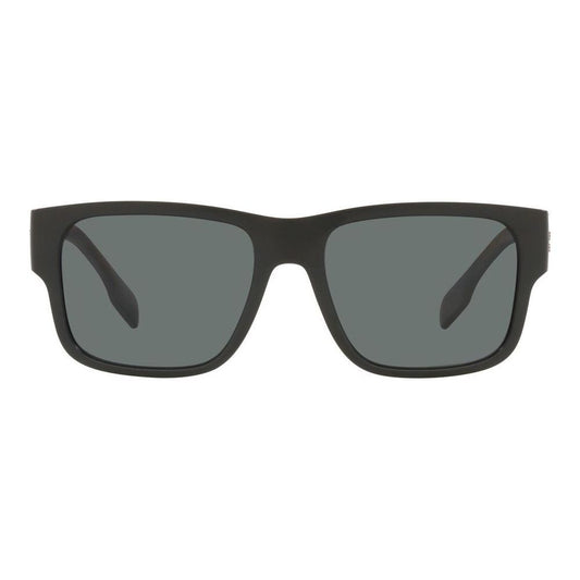 Alt Tag: BURBERRY MOD. KNIGHT BE 4358 sunglasses for gents, classic design, front view, black frame with dark lenses.
