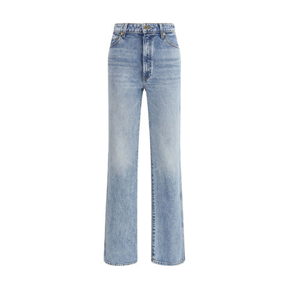 Khaite Light Blue Cotton High-Waisted Jean with straight silhouette and five-pocket pattern, front view on white background.