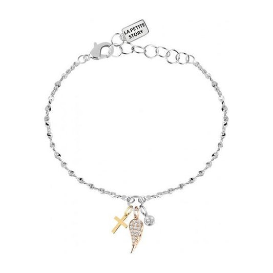 LA PETITE STORY JEWELRY Mod. LPS05AQA01 elegant charm bracelet with cross and wing details.