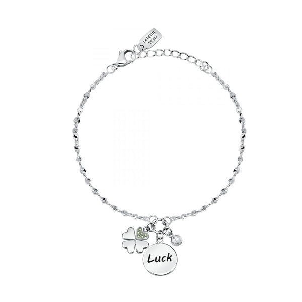 Delicate bracelet featuring 'Luck' charm from LA PETITE STORY JEWELRY Mod. LPS05ARR62, symbolizing fortune and elegance.