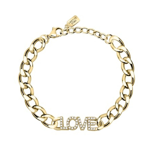 Gold bracelet with 'LOVE' charm from LA PETITE STORY JEWELRY Mod. LPS05ASD35, featuring elegant chain link design.