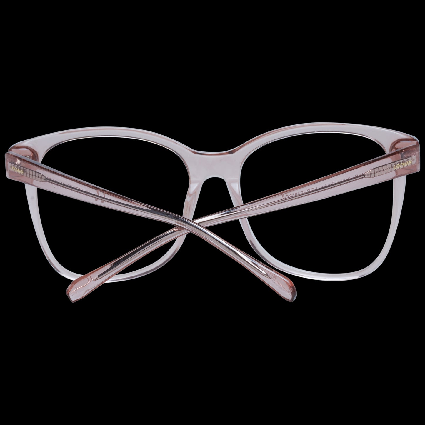 Transparent eyeglasses with pink frames on black background