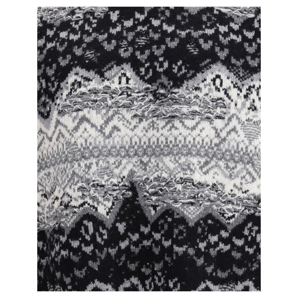 Close-up of Laneus Gray Merino Wool Sweatshirt featuring Norwegian motif and embroidery.
