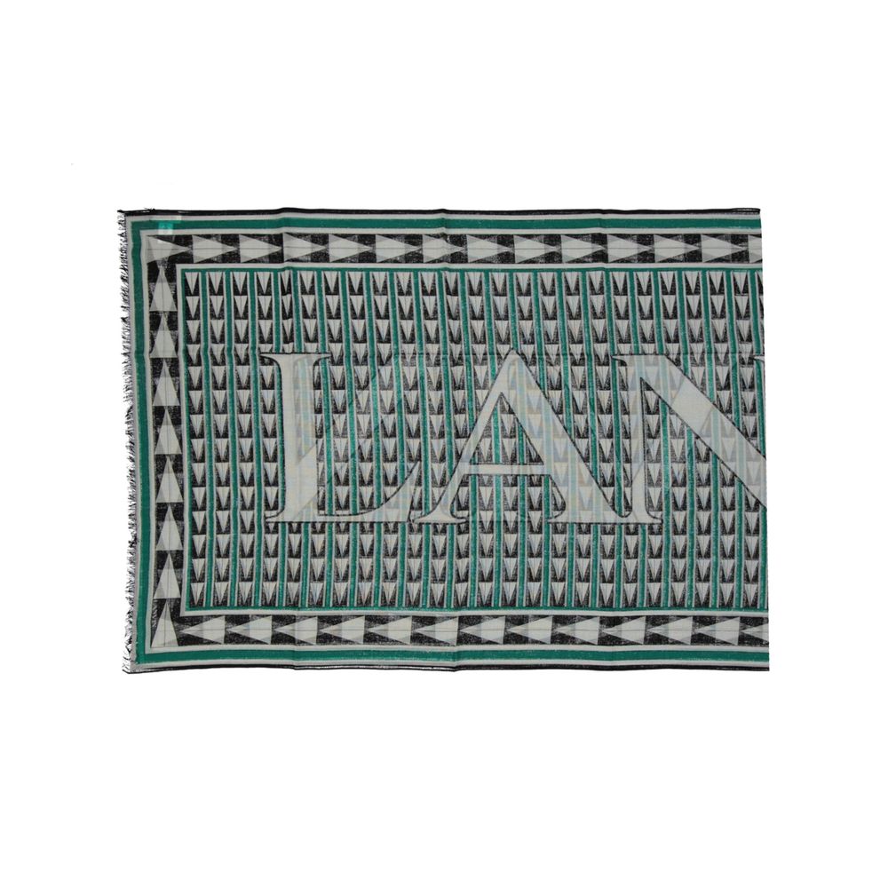 Lanvin Green Wool Scarf with contrast logo, fringe finish, made of 100% wool, 200x70 cm, women's accessory, made in Italy.