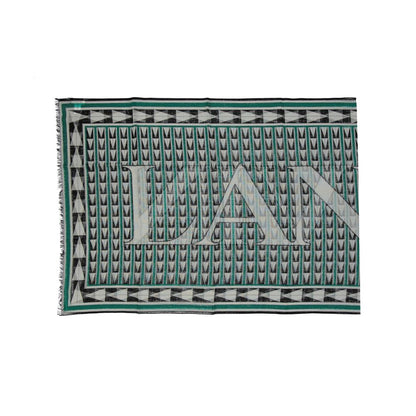Lanvin Green Wool Scarf with contrast logo, fringe finish, made of 100% wool, 200x70 cm, women's accessory, made in Italy.