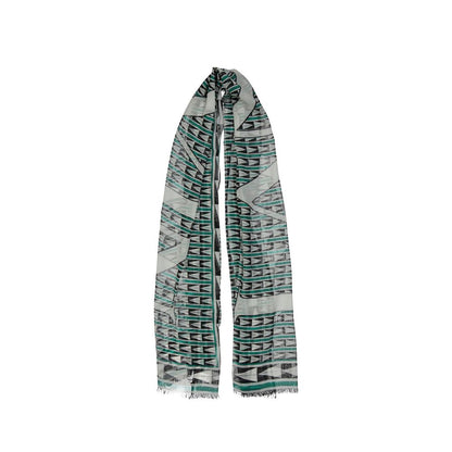 Lanvin Green Wool Scarf with fringe finish and contrast logo detail, 100% wool, designed for women. Made in Italy, dimensions 200x70 cm.