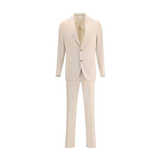 Lardini Beige Cotton Two-Piece Suit with notch lapel blazer and straight-leg trousers in corduroy, ideal for a refined autumn winter look.