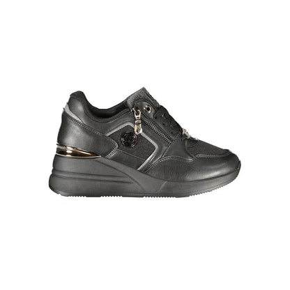 Laura Biagiotti Black Polyester Women Sneaker with platform and logo detail