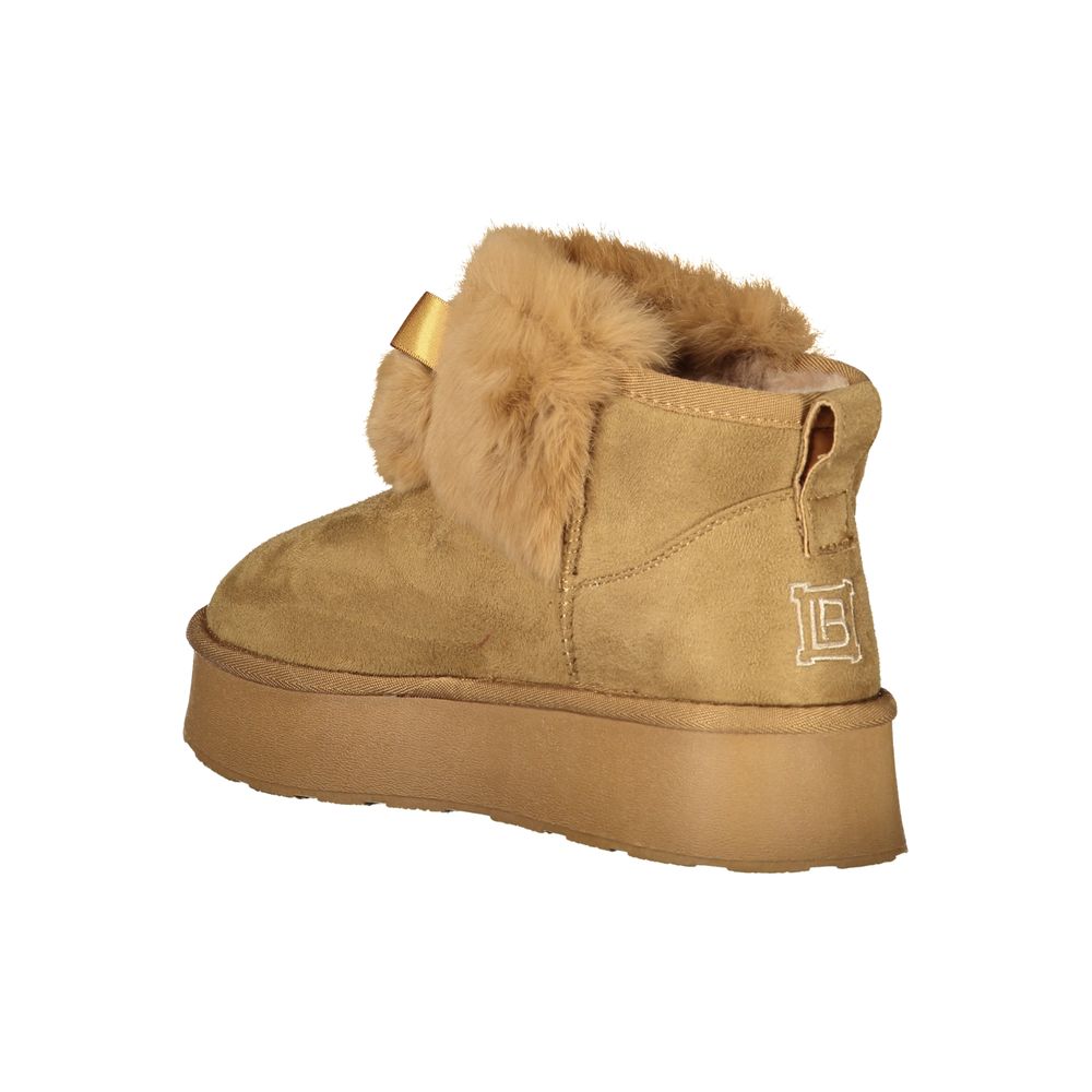 Laura Biagiotti Brown Polyester Women Boot with fur detailing, showcasing style and comfort.