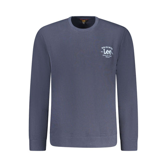 Lee Blue Cotton Men Sweater with logo, long sleeves, and crew neck. Made from premium cotton for casual style and comfort.