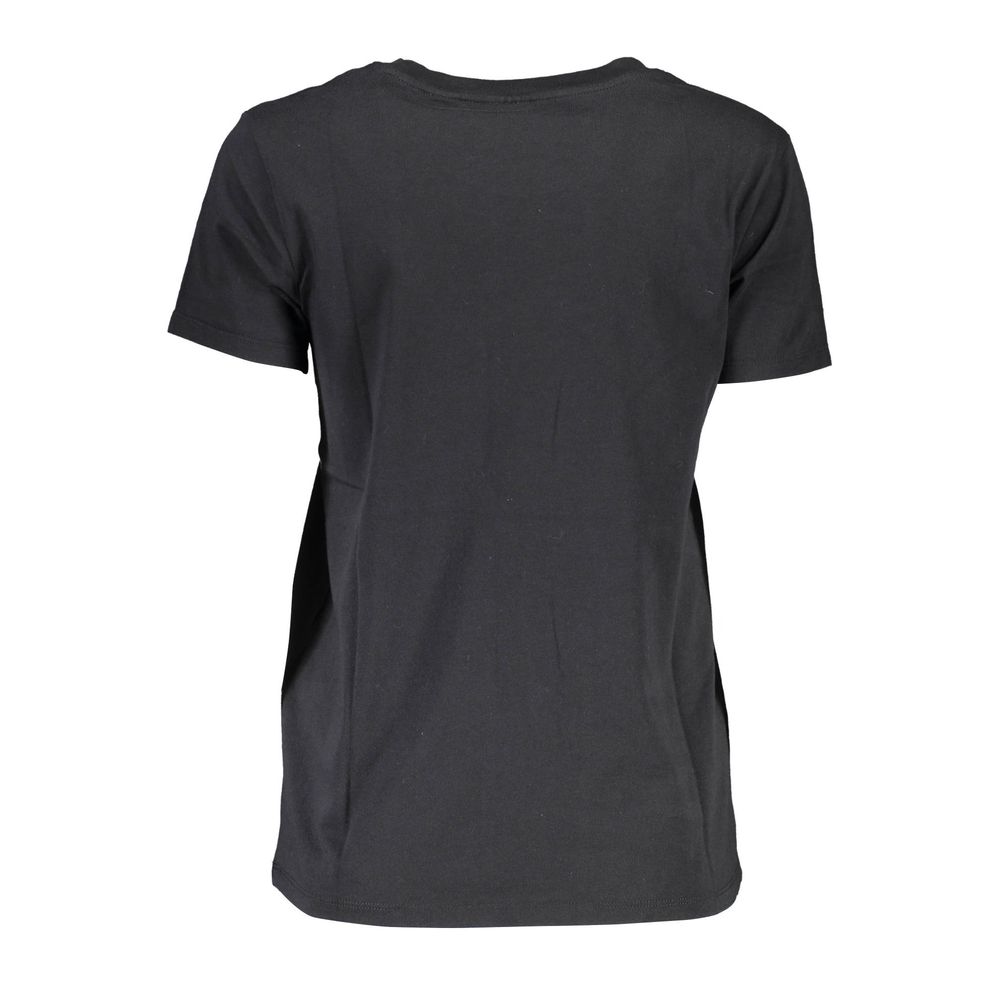 Back view of Levi's Black Cotton Women T-Shirt with round neck and short sleeves, showcasing the classic style and timeless design.