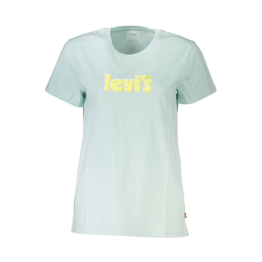 Levi's Blue Cotton Women T-Shirt with short sleeves and bold Levi's logo, perfect blend of comfort and style