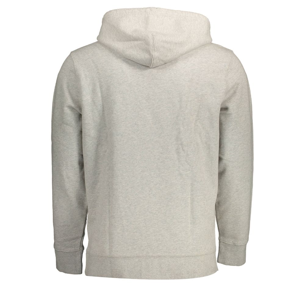 Levi's Gray Cotton Men Sweater back view showcasing hooded design and cozy texture, perfect blend of comfort and street-style fashion.