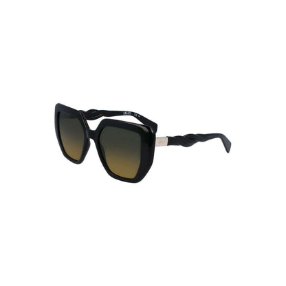 Liu Jo Black Bio Injected Women Sunglasses with square yellow-tinted lenses and eco-friendly black frames.