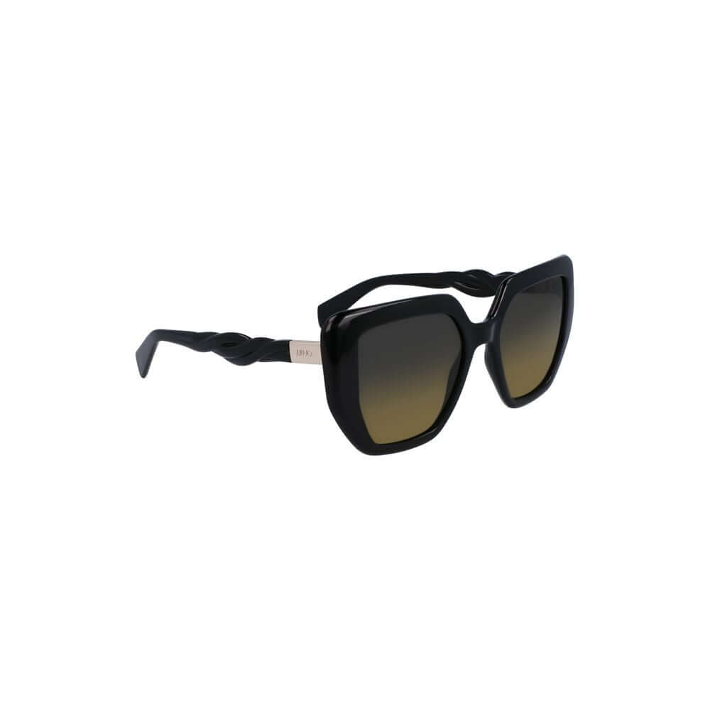 Liu Jo Black Bio Injected Women Sunglasses with square yellow lenses, eco-friendly frame, and sophisticated design.