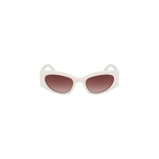 Liu Jo White Acetate Women Sunglasses with brown teardrop lenses and durable frame, featuring UV protection and subtle logo detail.