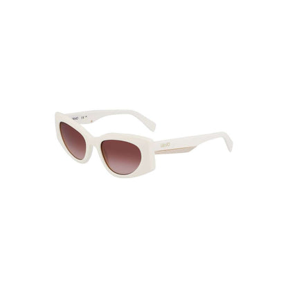 Liu Jo White Acetate Women Sunglasses with brown teardrop lenses and sophisticated logo detailing for UV protection and style.