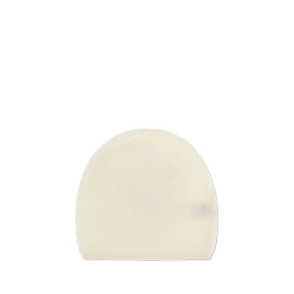 Loulou De Saison Cream Cashmere Beanie with ribbed texture, offering warmth and style for casual and sophisticated looks.