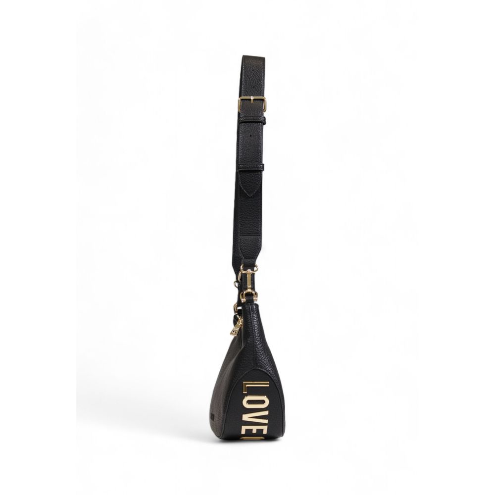 Side view of Love Moschino Bicolor Polyethylene Handbag with 'LOVE' lettering on black strap, Spring/Summer collection