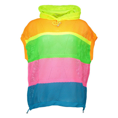 Love Moschino Multicolor Polyester Sweater with short sleeves, hood, and logo detail in vibrant colors.