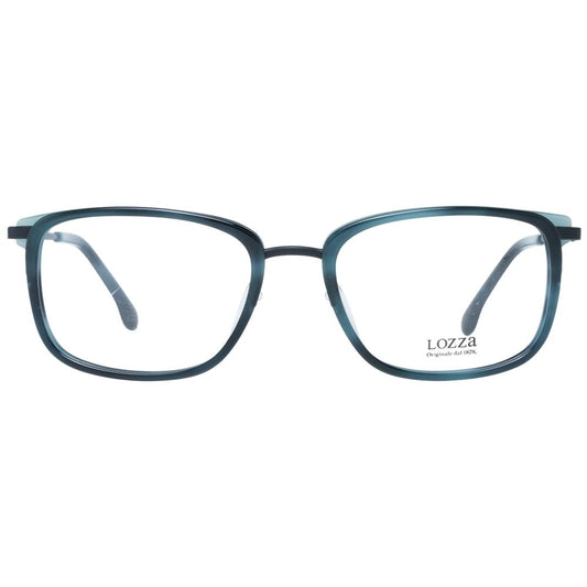 Lozza Turquoise Men Glasses Frame in plastic, full-rim style with rectangle lenses, size 54-19-140, includes branded case.