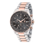 MASERATI Mod. SFIDA gent's wristwatch with chronograph, 44mm stainless steel case, quartz movement, two-tone strap, official packaging.